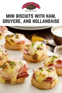 Biscuits with Ham, Gruyere, and Hollandaise Sauce #brunch #holidaybreakfast