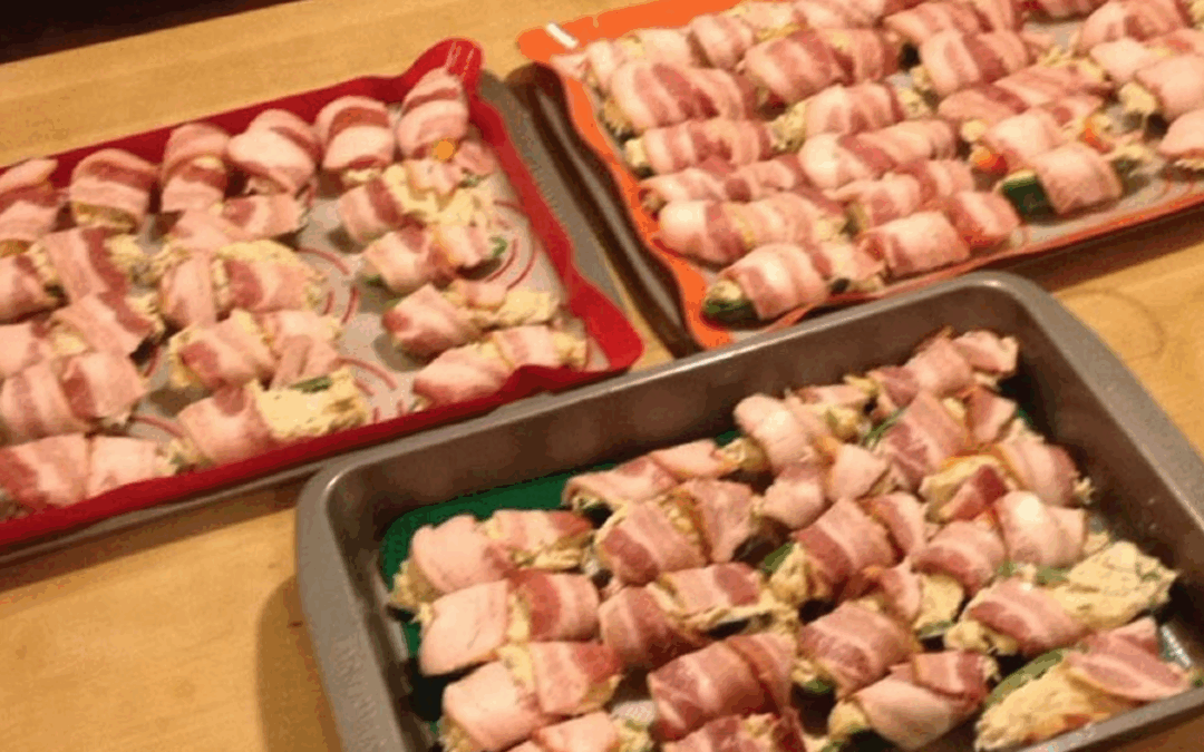 Bacon wrapped stuffed jalapenos and bell peppers