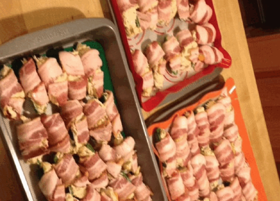 Bacon wrapped stuffed jalapenos and bell peppers