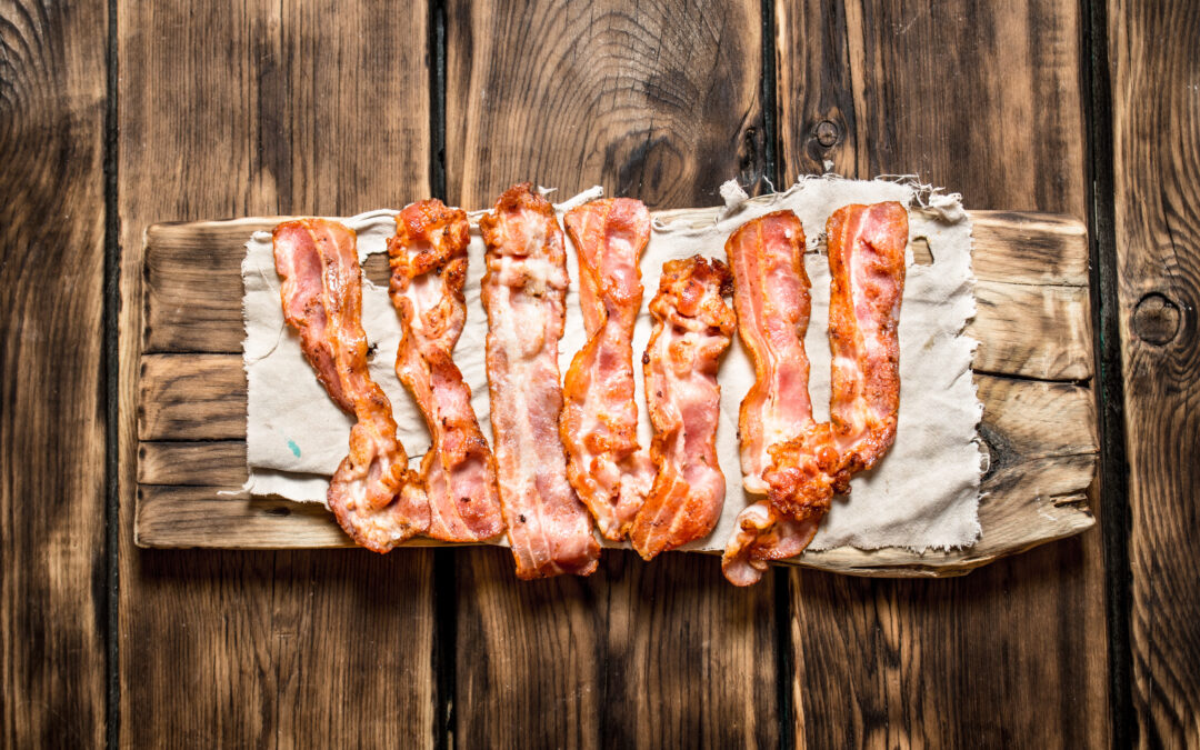 Fried bacon on the fabric.