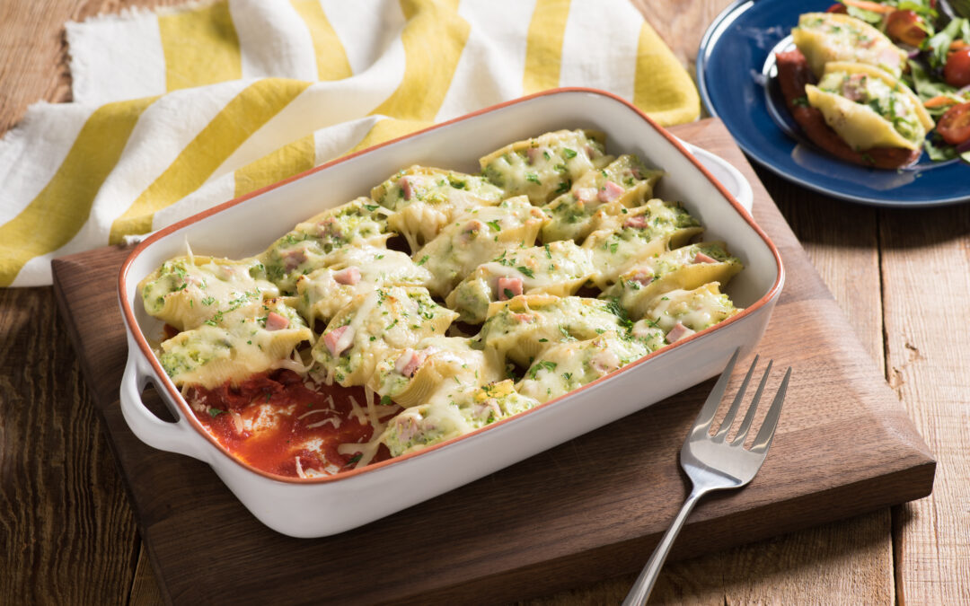 Ham Leek Broccoli and Cheese Stuffed Pasta Shells-046