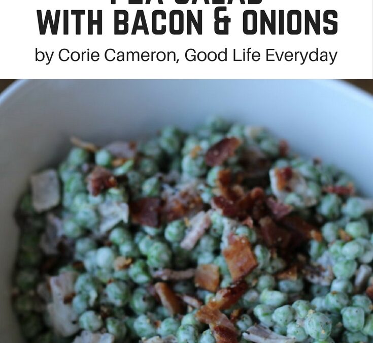 pea salad with bacon and charred onions