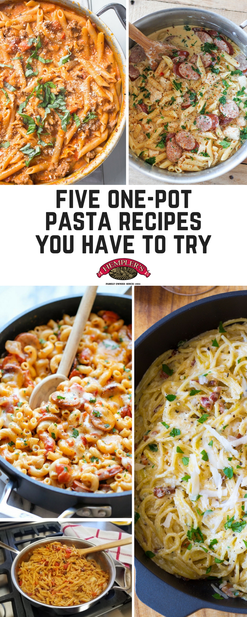 One pot pasta recipes with bacon and sausage. #onepotpasta #onepotmeal