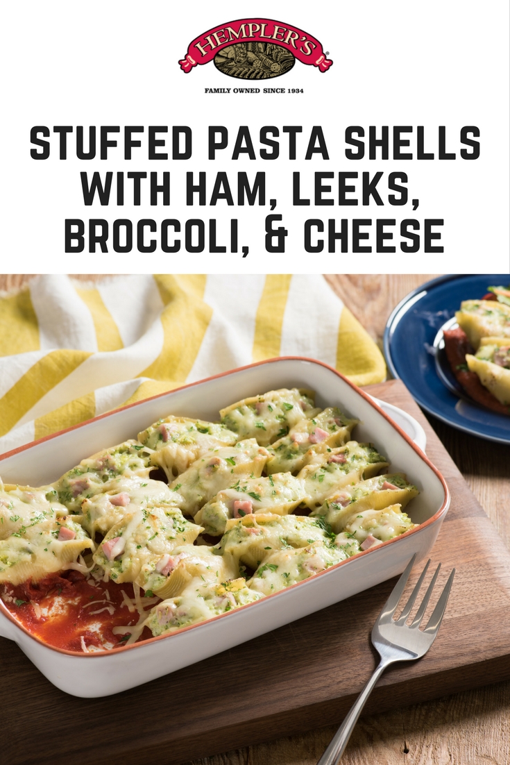 Stuffed Pasta Shells with Ham Leeks Broccoli and Cheese #stuffedshells #pastarecipe
